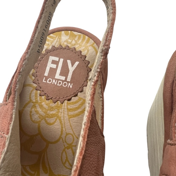 Fly London Shoes Sandals Sz 39 US 8 - 8.5 Ankle Strap Wedge Peep Toe Lace Pink - Picture 8 of 9